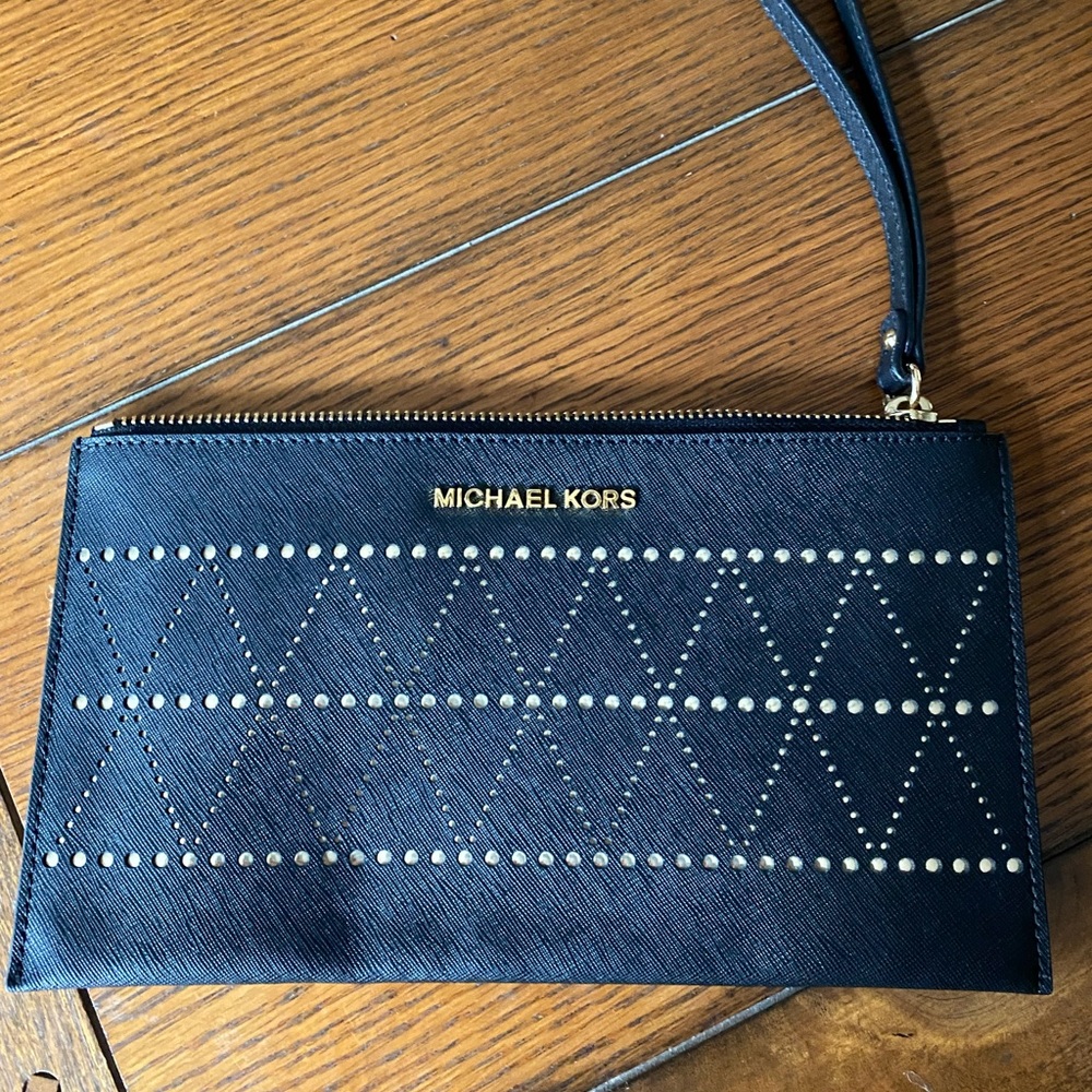 Black Michael Kors wristlet with gold